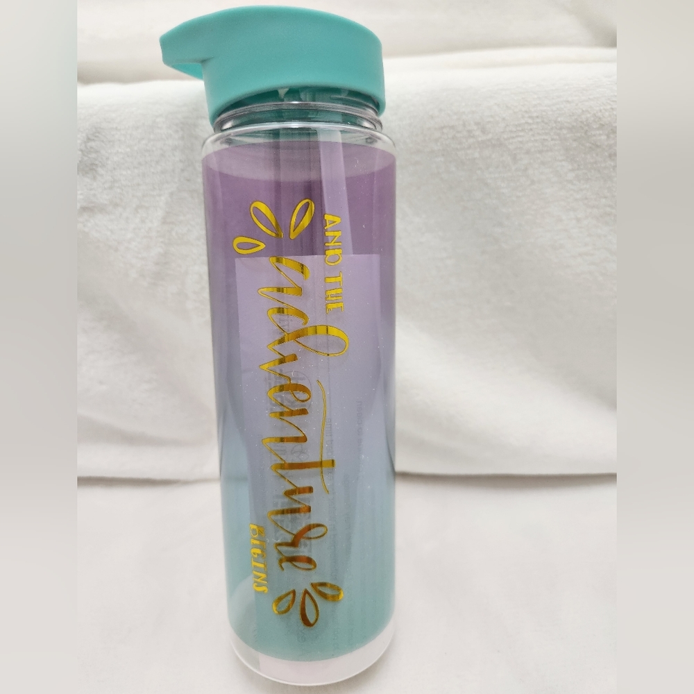 Karma Purple and Teal Hued Clear Plastic Water Bottle with Straw